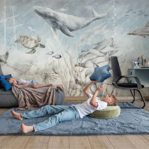 TAPETA DLA DZIECKA PODWODNY ŚWIAT MARINE ADVENTURE GRAY BLUE - MALUMI