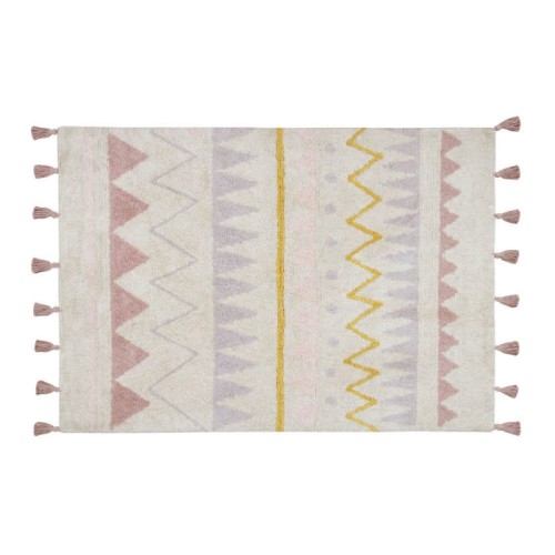 bawełniany dywan azteca natural vintage nude w zygzaki z różowymi chwostami