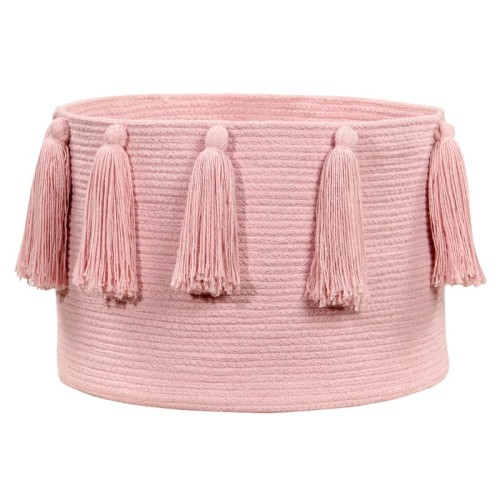 różowy bawełniany kosz na zabawki lorena canals tassels pink z chwostami