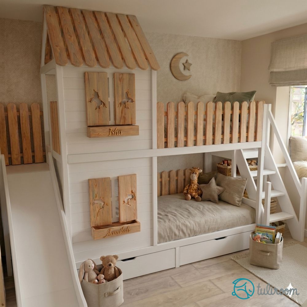 łóżko piętrowe ze zjeżdżalnią