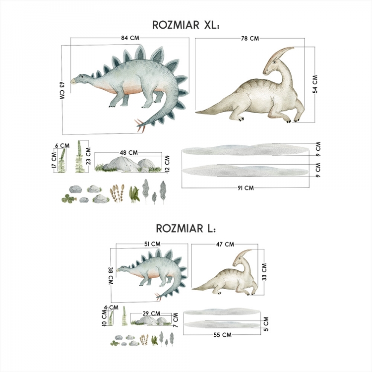 naklejki dinozaury rozmiary