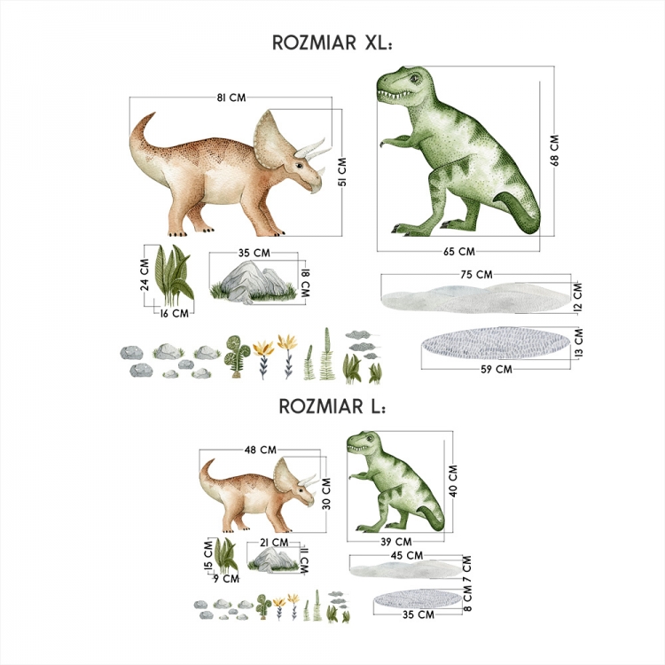 rozmiar naklejki dinozaury